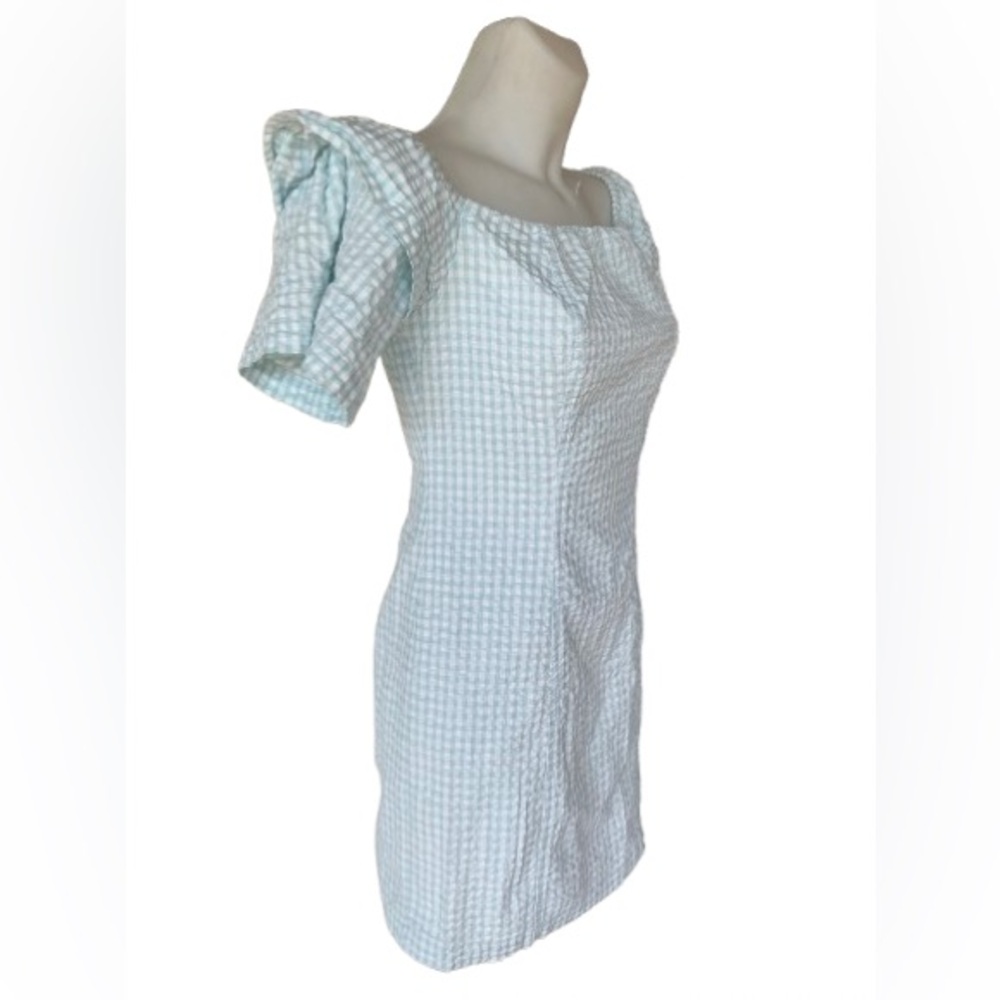 Guess Light Blue & White Puff Sleeve Mini Dress Size Medium